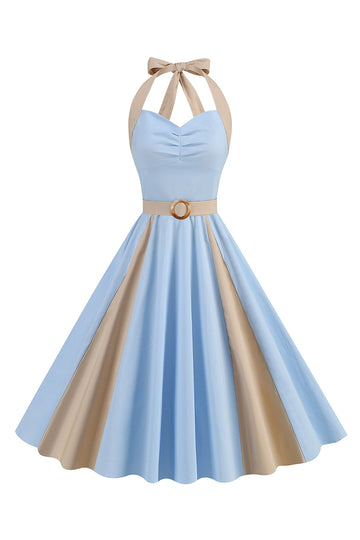 Niebieska sukienka A Line Halter Vintage 1950